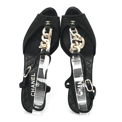 Chanel Grosgrain Lambskin Quilted CC Chain Sandals 39 Black 2 of 8