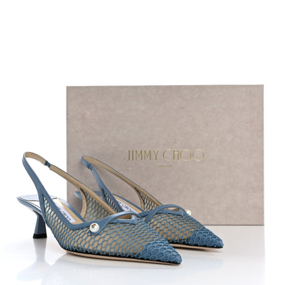 Jimmy Choo Fishnet Mesh Nappa Amita 45 Slingback Pumps 39 Smoky Blue 9 of 9