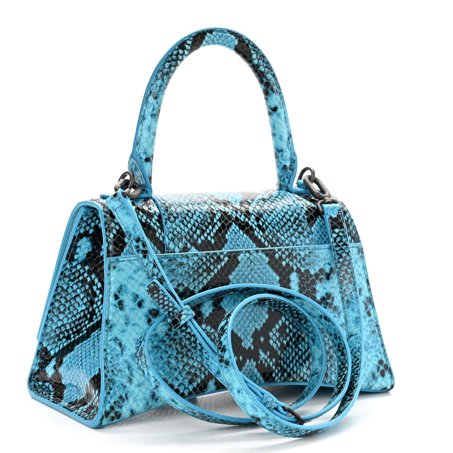 Balenciaga Shiny Calfskin Python Effect Small Hourglass Top Handle Bag Azur Black 3 of 10