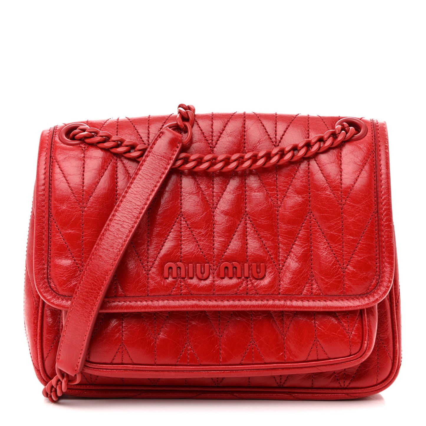 Vitello Shine Trapu Shoulder Bag Red