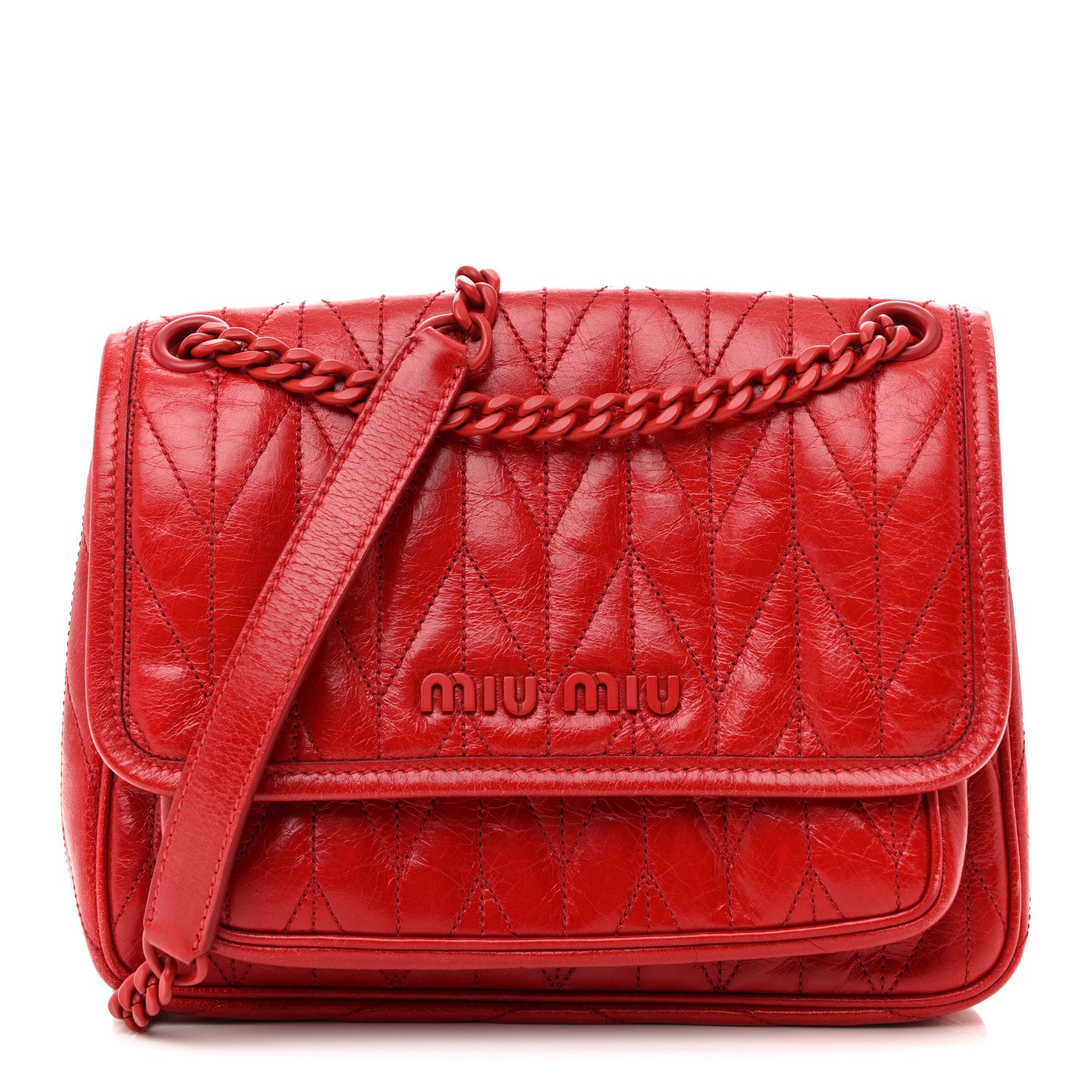 Miu Miu Vitello Shine Trapu Shoulder Bag Red 1 of 12