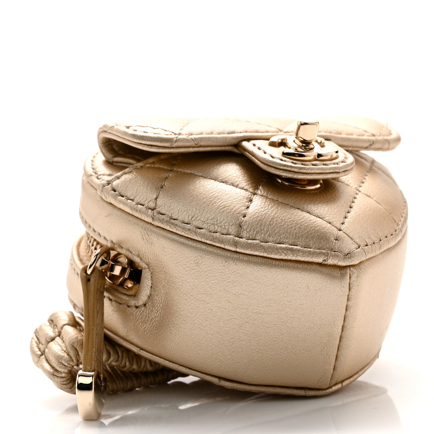 Chanel Metallic Lambskin Quilted CC In Love Heart Zipped Arm Coin Purse Gold 4 of 7