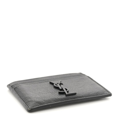 Saint Laurent Calfskin Crocodile Embossed Monogram Credit Card Case Black 4 of 8