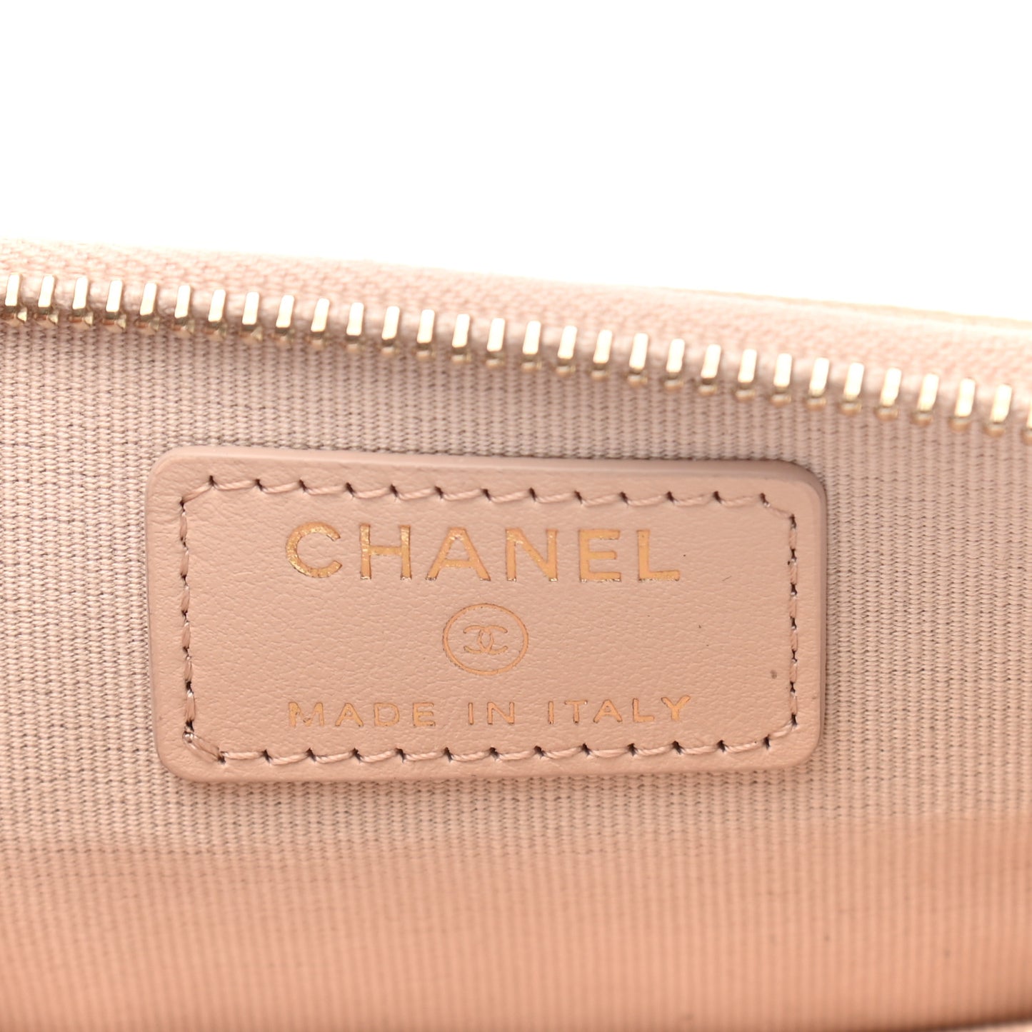 Caviar Quilted Zip Card Holder Wallet Light Beige