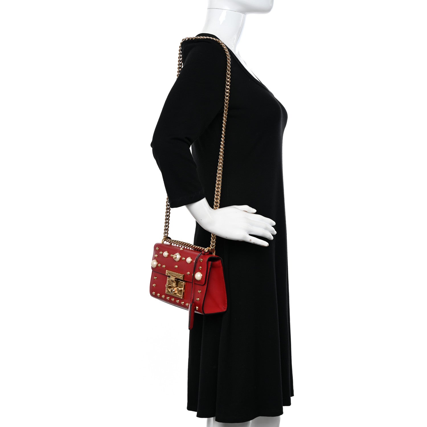 Gucci Calfskin Studded Small Padlock Shoulder Bag Hibiscus Red 2 of 21