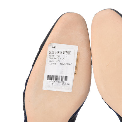 Chanel Lace Grosgrain Cap Toe CC Ballerina Flats 37 Navy Black 8 of 9
