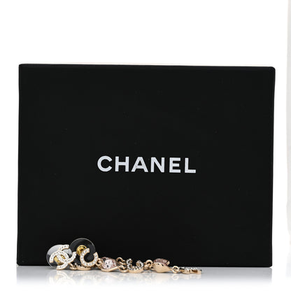 Chanel Metal Crystal CC Coco Heart Drop Earrings Gold Pink 5 of 5