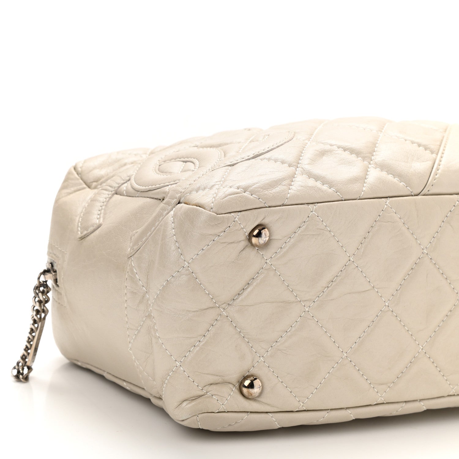 Chanel Aged Calfskin Quilted Cotton Club Bowler Pearl 9 of 10