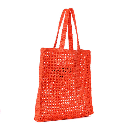 Prada Yarn Raffia Effect Crochet Logo Embroidered Tote Bag Arancio 3 of 9