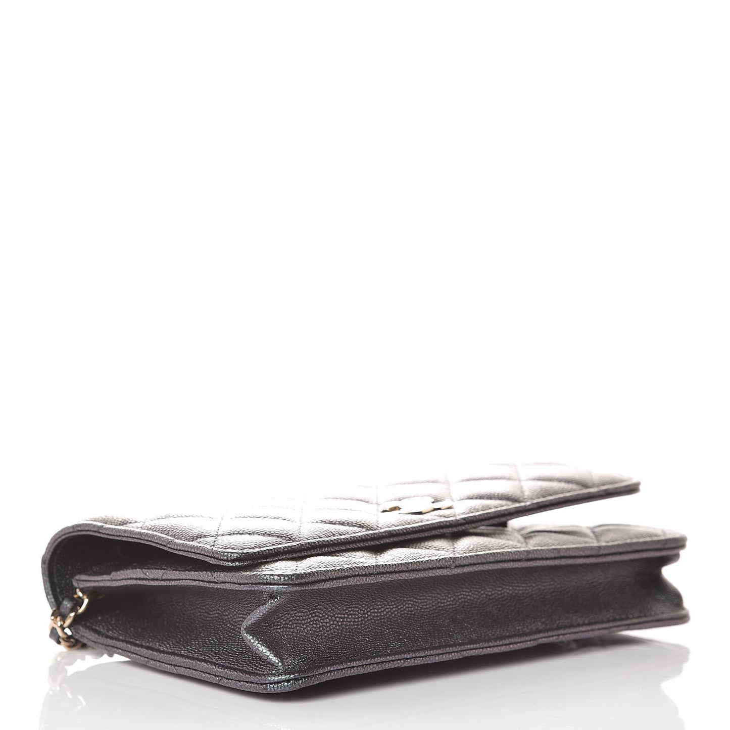 Iridescent Caviar Quilted Wallet On Chain WOC Black