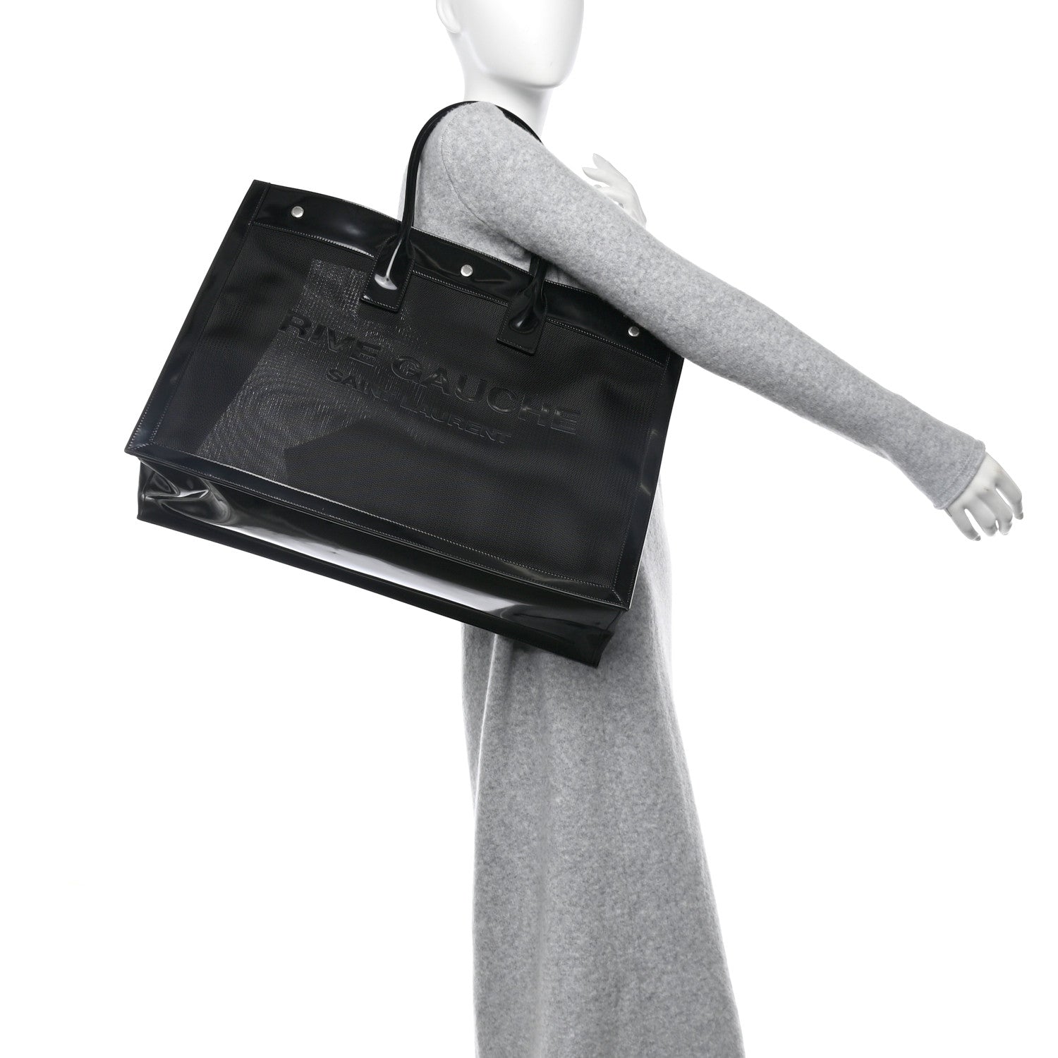 Saint Laurent Mesh Patent Rive Gauche Tote Black 2 of 12