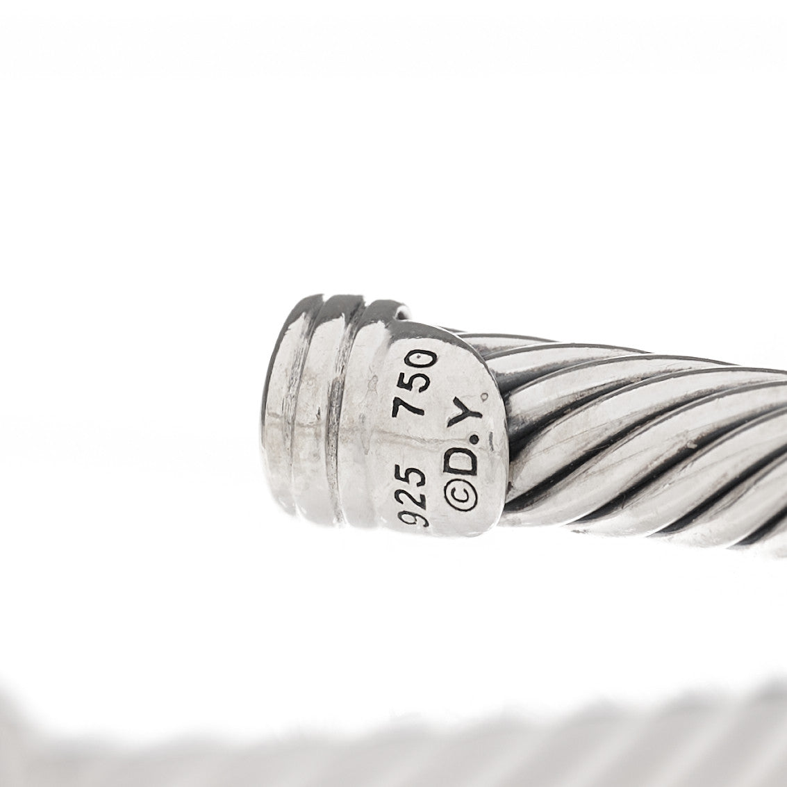 David Yurman Sterling Silver 18K White Gold Diamond 5mm Cable Classics Station Bracelet 3 of 4