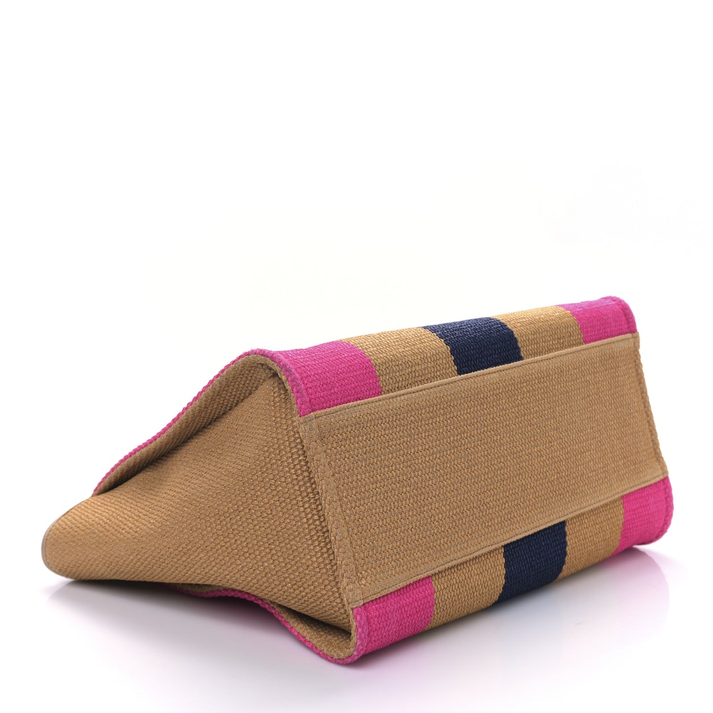 Straw Raffia Calfskin Striped Large Deauville Tote Dark Beige Fuchsia Navy Blue