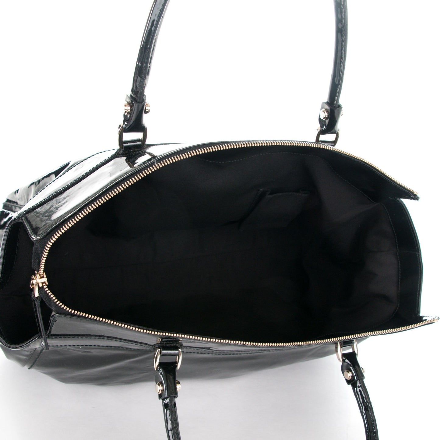 Patent Large D Gold Tote Black