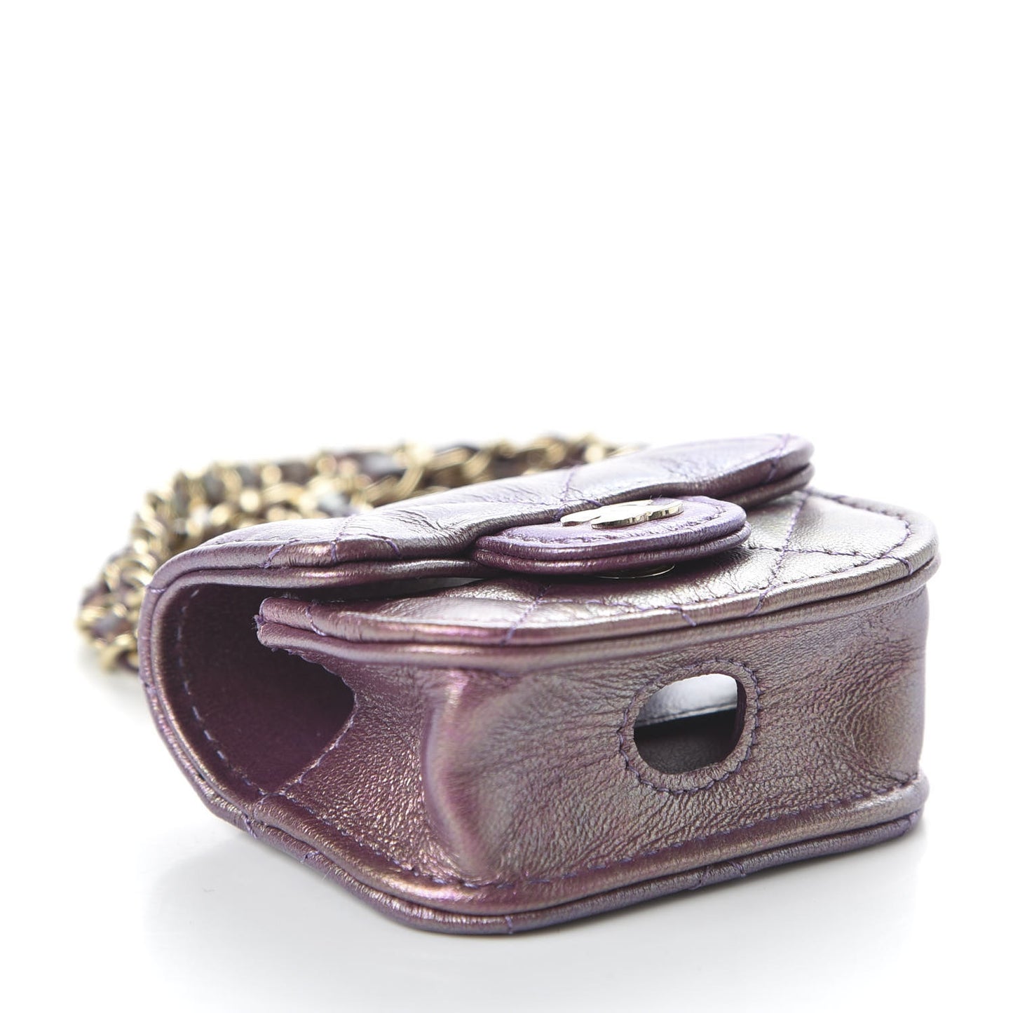 Iridescent Lambskin Quilted Airpods Pro Case Purple