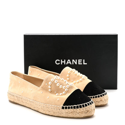 Chanel Suede Pearl CC Espadrilles 39 Beige Black 10 of 10