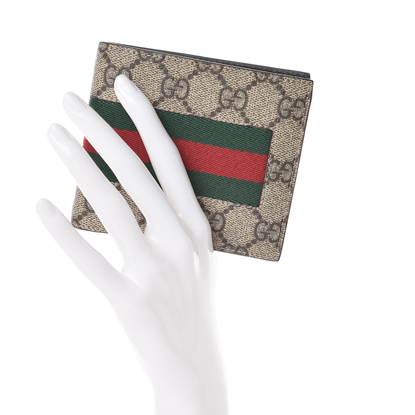 GG Supreme Monogram Selleria Calfskin Web New Web Bi-Fold Coin Wallet Beige Ebony Cocoa