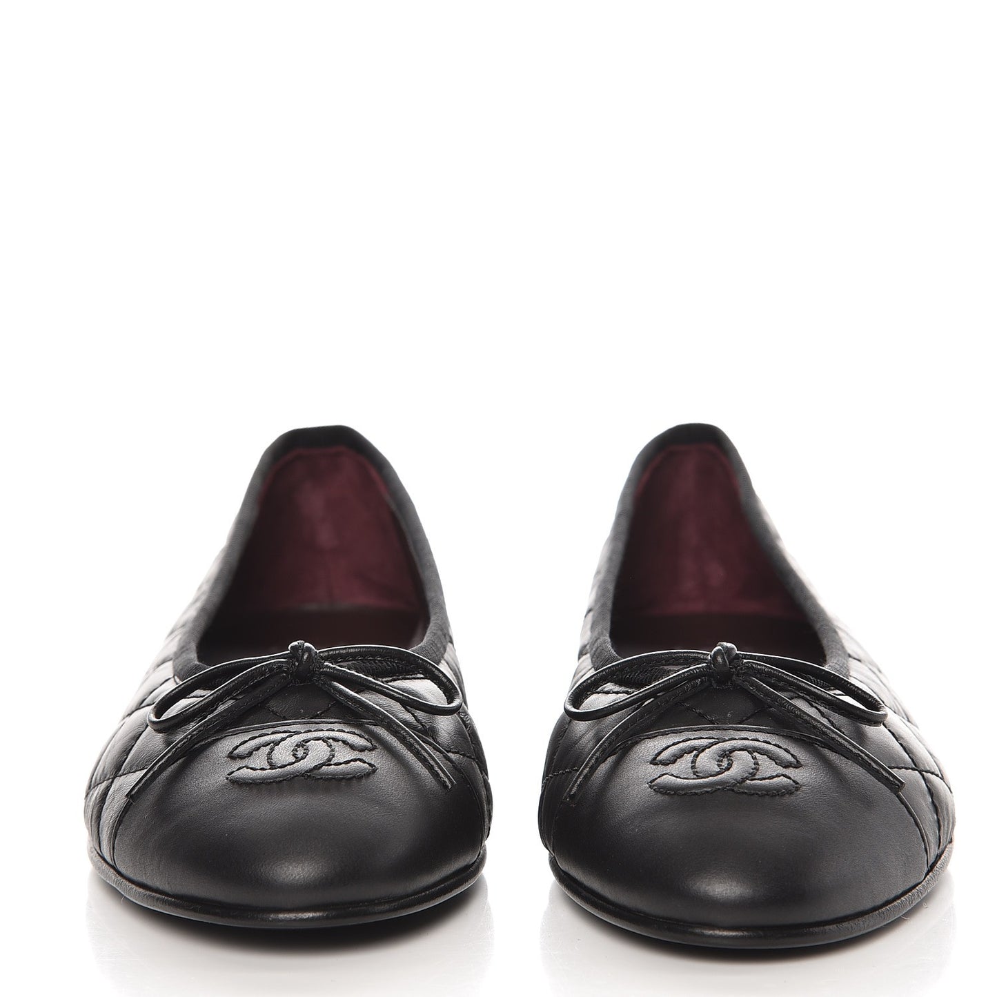 Aged Calfskin Quilted Cap Toe Ballerina Flats 37.5 Black