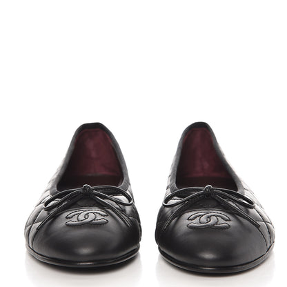 Chanel Aged Calfskin Quilted Cap Toe Ballerina Flats 37.5 Black 2 of 9