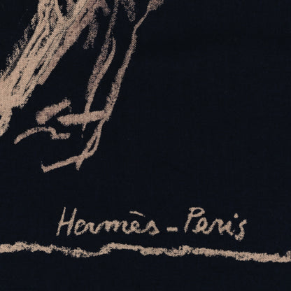 Hermes Cashmere Silk Pirouette au Galop Shawl 140 Marine Naturel Beige 2 of 5