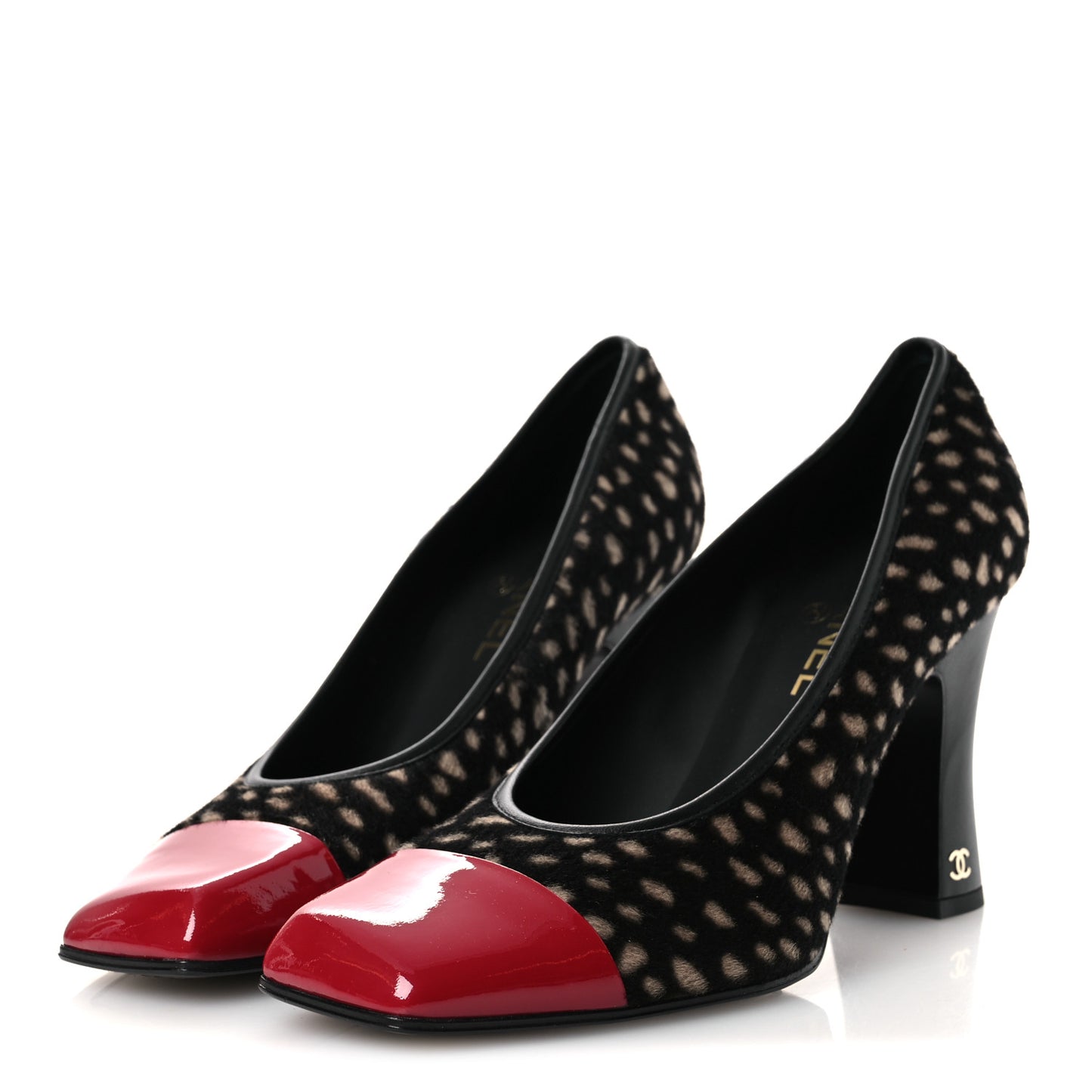 Pony Hair Lambskin Patent Cap Toe Pumps 41 Black White Dark Red