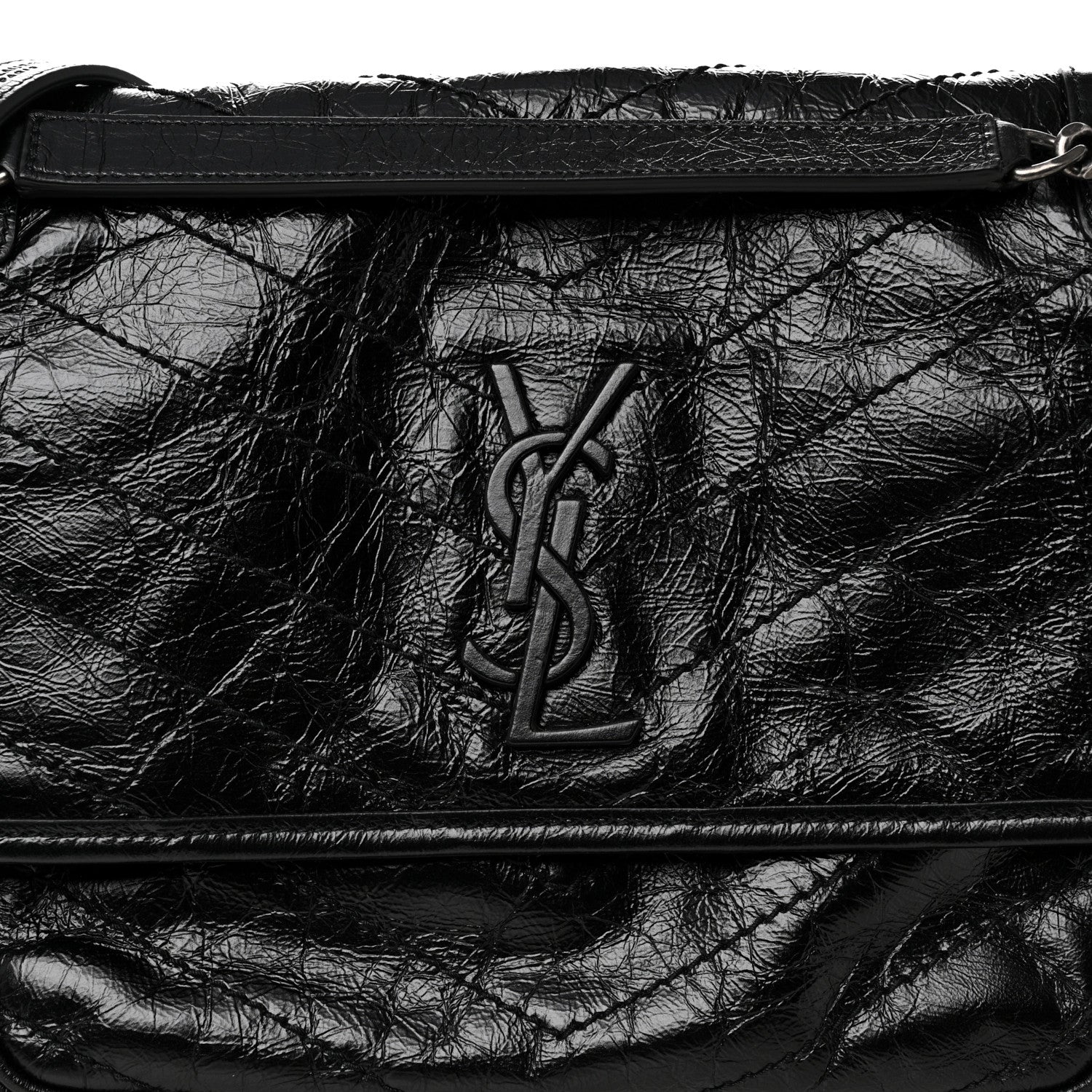 Saint Laurent Crinkled Calfskin Matelasse Monogram Medium Niki Chain Satchel Black 8 of 10