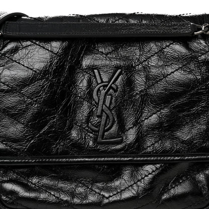 Saint Laurent Crinkled Calfskin Matelasse Monogram Medium Niki Chain Satchel Black 8 of 10