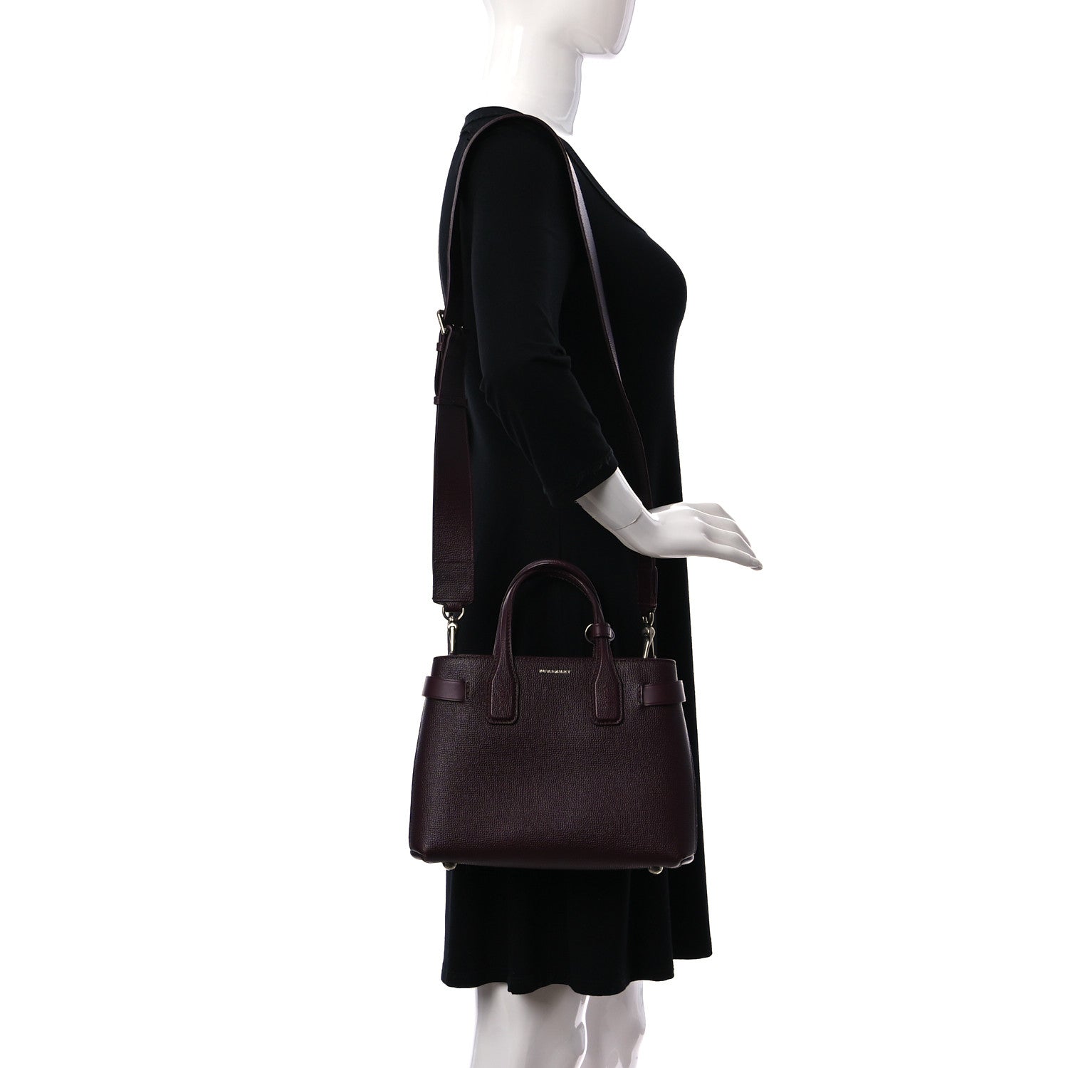 Burberry Grainy Calfskin House Check Small Banner Tote Mahogany Red 2 of 9