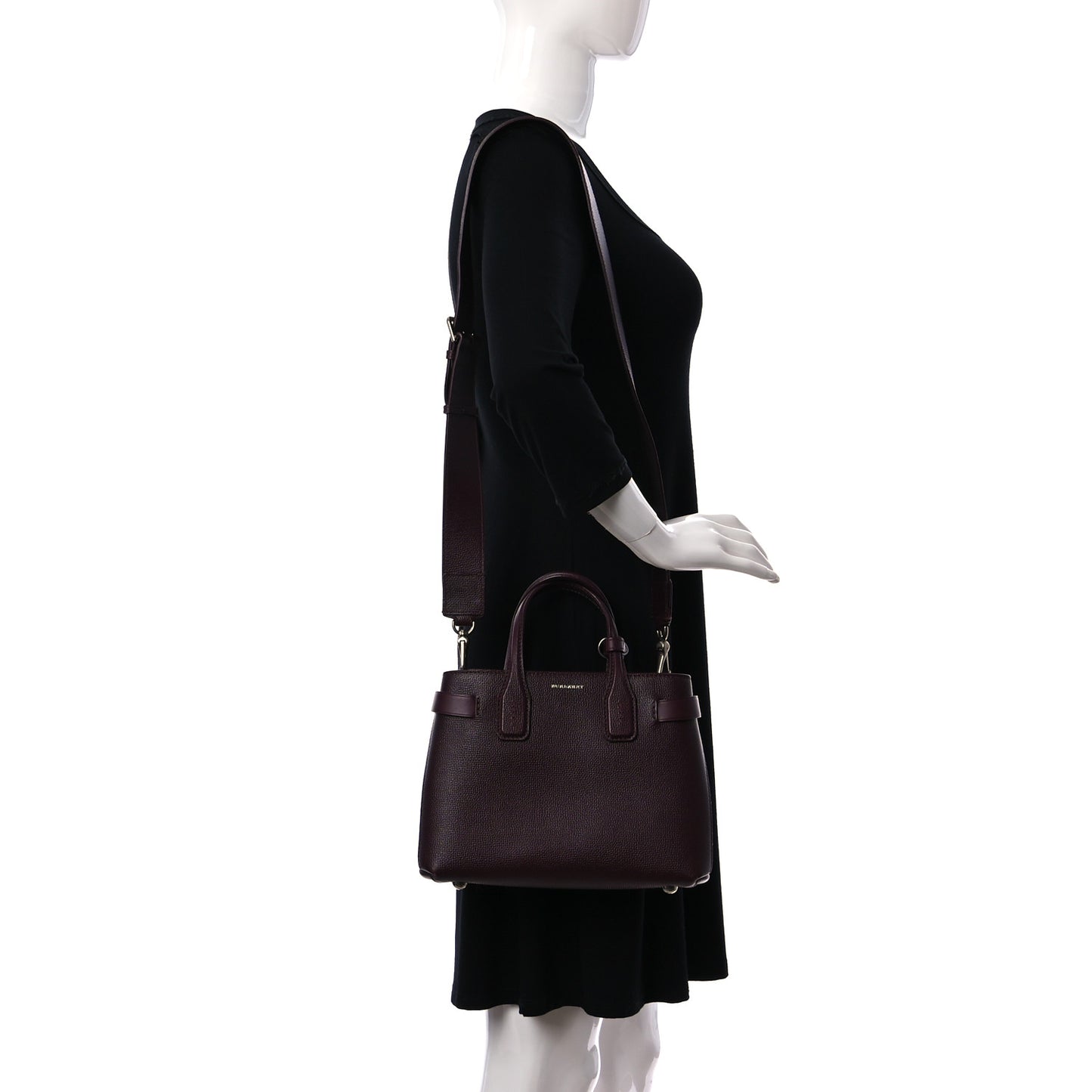 Grainy Calfskin House Check Small Banner Tote Mahogany Red