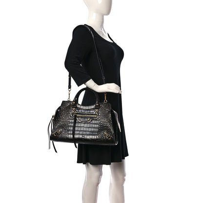 Balenciaga Shiny Supple Calfskin Crocodile Embossed Brass Hardware Neo Classic City Black 2 of 10