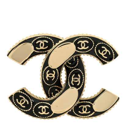 Chanel Enamel CC Brooch Black Gold 1 of 4
