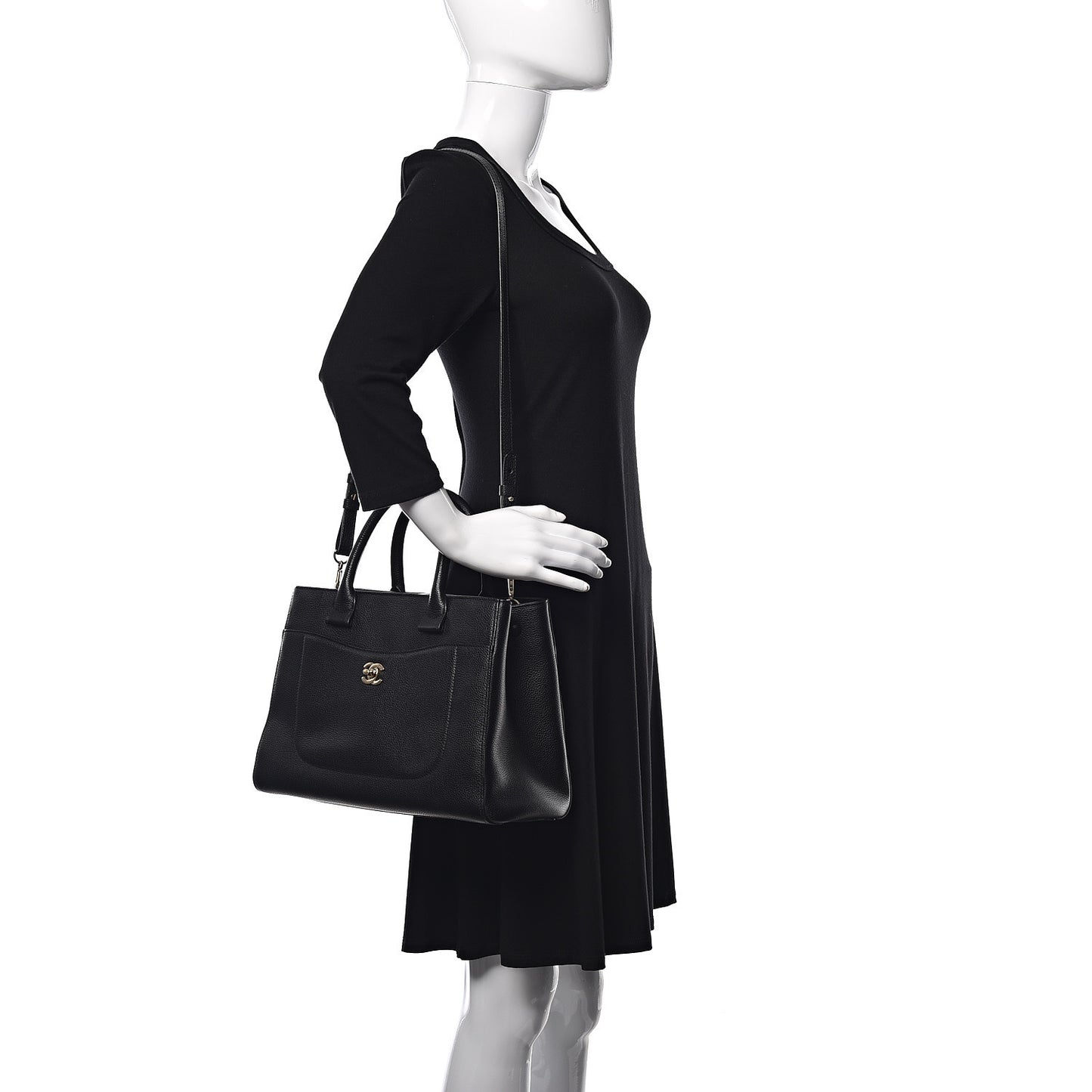 Grained Calfskin Small Neo Executive Shopper Tote Black
