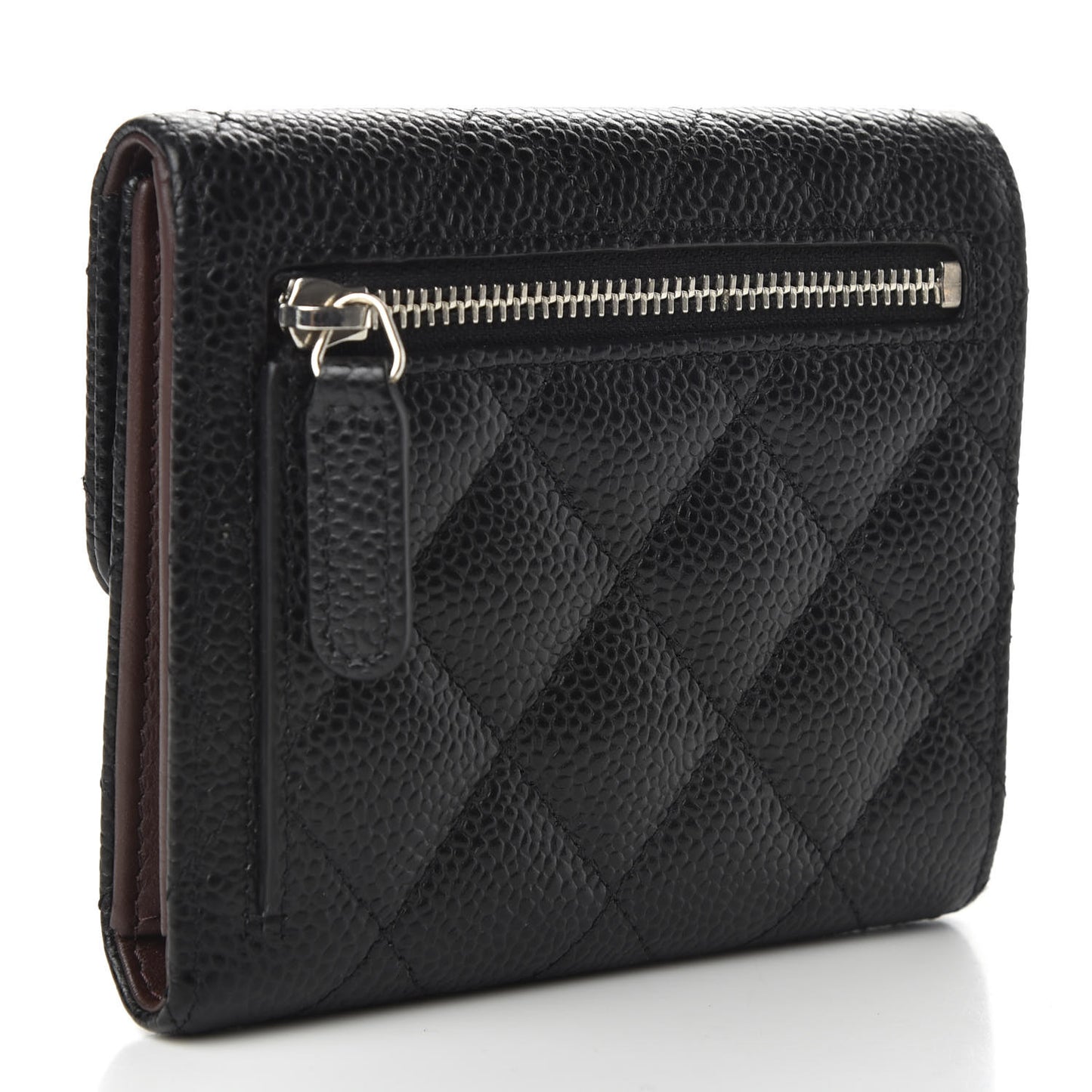 Caviar Quilted Compact Flap Wallet Black
