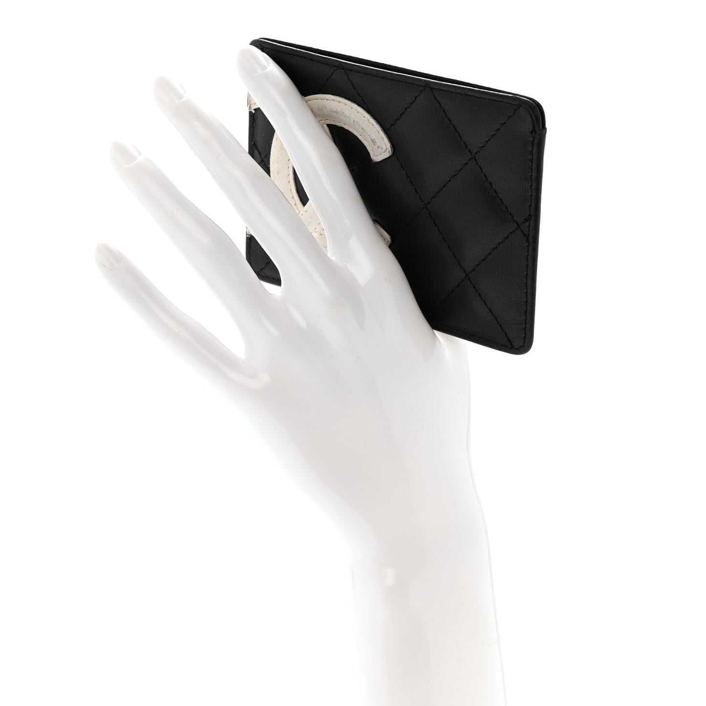 Calfskin Quilted Cambon Card Holder Black White