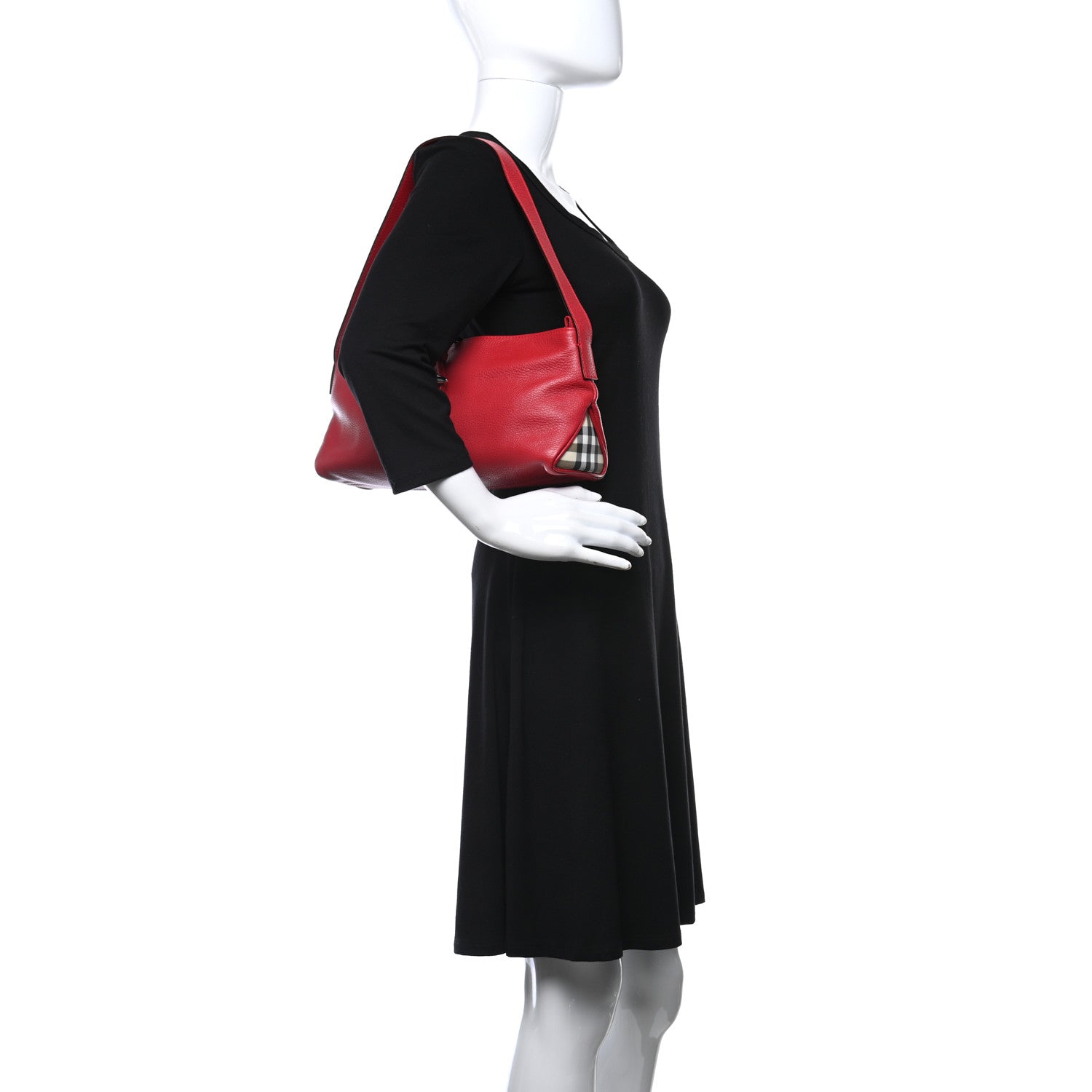 Burberry Grainy Calfskin House Check Horn Toggle Shoulder Bag Red 2 of 13