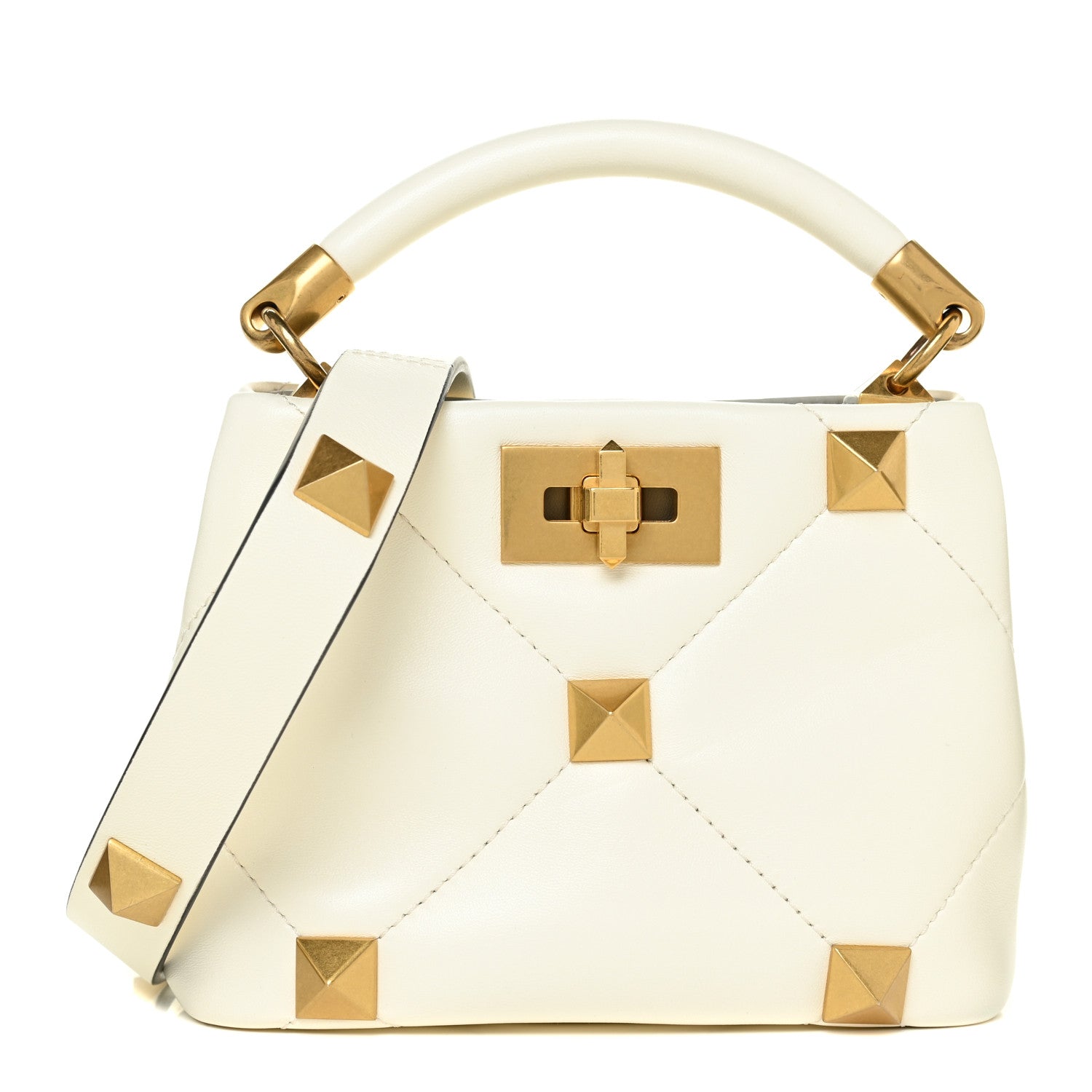 Valentino Garavani Nappa Mini Roman Stud The Handle Bag Ivory 1 of 12