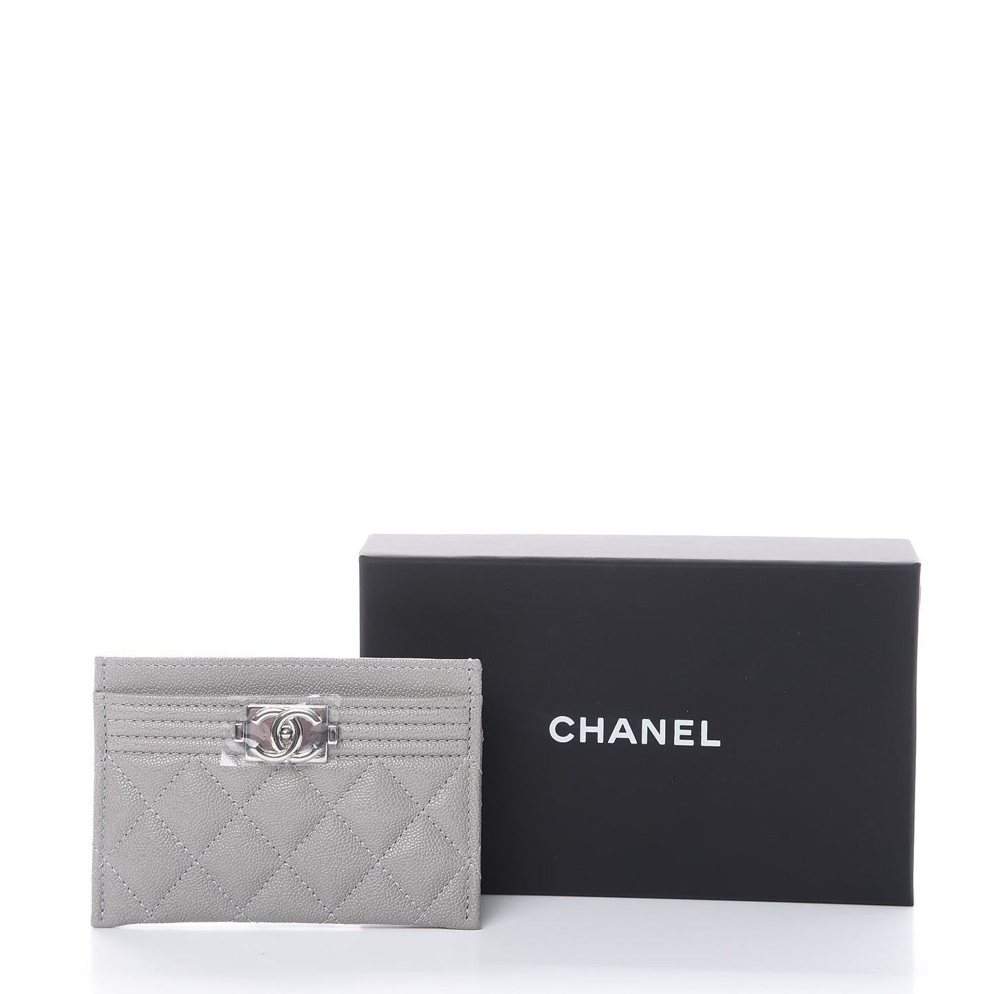 Caviar Quilted Boy Card Holder Grey