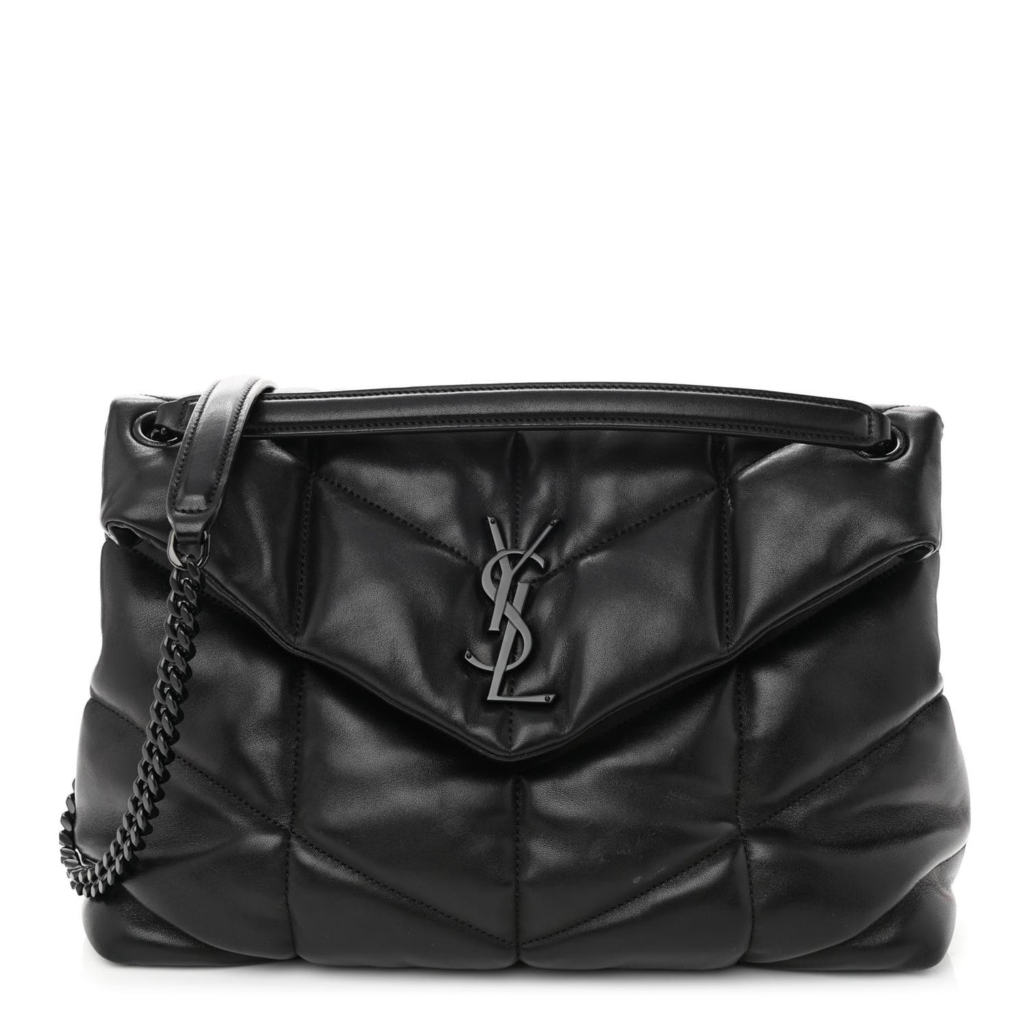 Lambskin Quilted Medium Loulou Puffer Monogram Chain Satchel Black