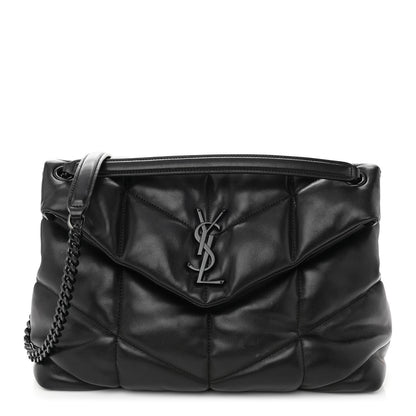 Saint Laurent Lambskin Quilted Medium Loulou Puffer Monogram Chain Satchel Black 1 of 9