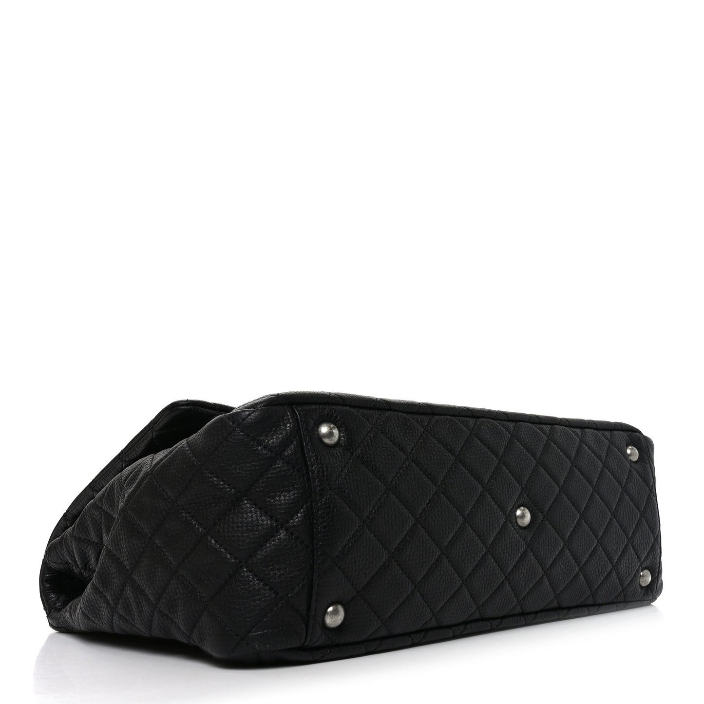 Grained Calfskin Quilted XXL Travel Flap Bag Black Black