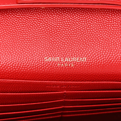 Saint Laurent Grain De Poudre Matelasse Chevron Monogram Chain Wallet New Red 6 of 10