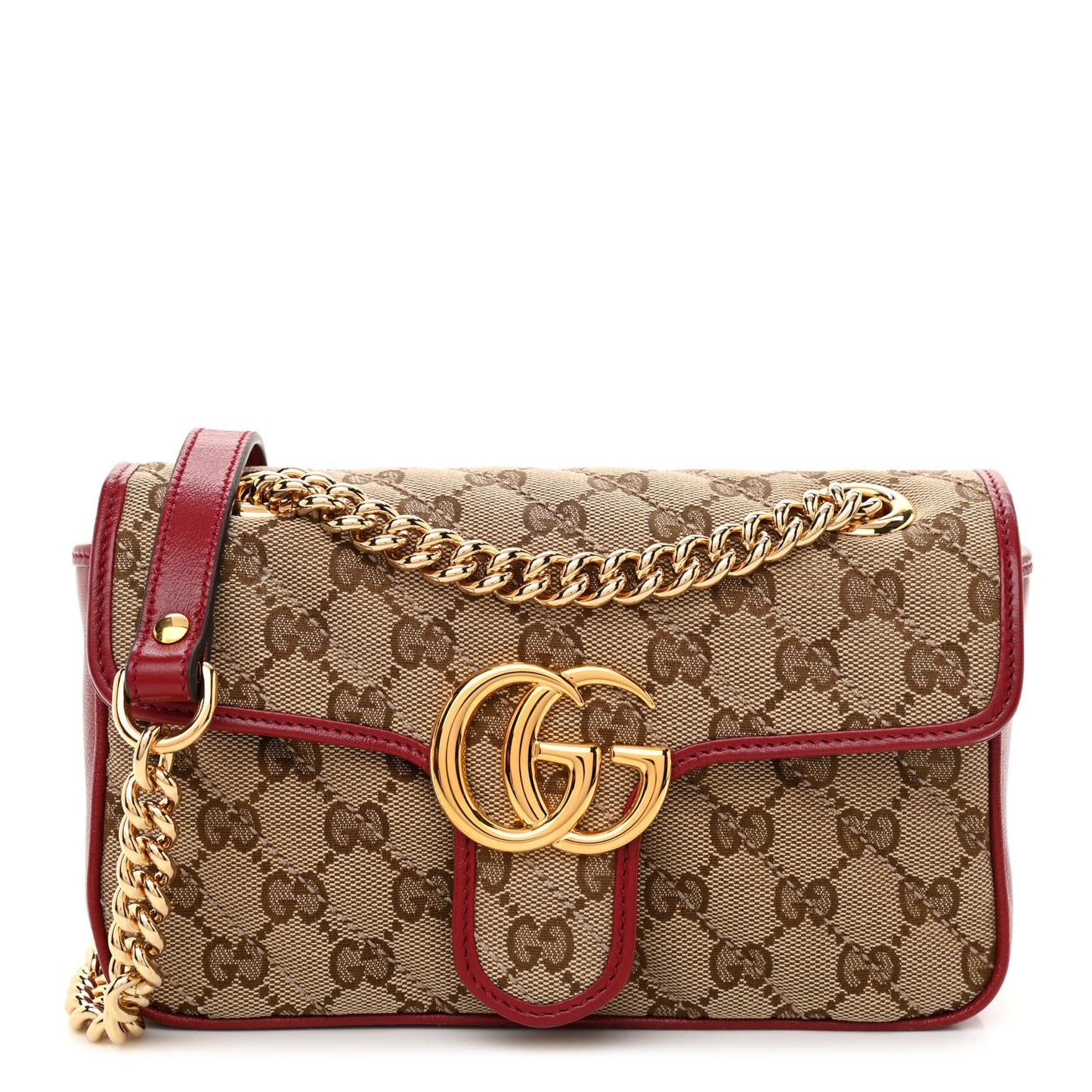Monogram Azalea Calfskin Matelasse Diagonal Mini GG Marmont Shoulder Bag Beige Ebony New Cherry Red