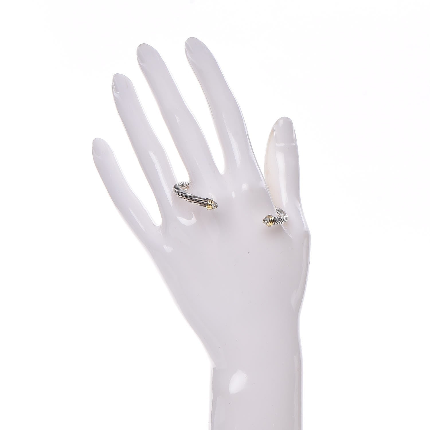 David Yurman Sterling Silver 18K Yellow Gold Diamond Kids Cable Classics Bracelet 2 of 6