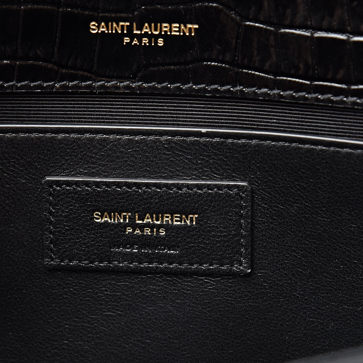 Saint Laurent Calfskin Crocodile Embossed Medium Classic Monogram Kate Tassel Satchel Black 6 of 12