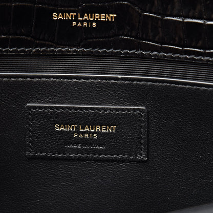 Saint Laurent Calfskin Crocodile Embossed Medium Classic Monogram Kate Tassel Satchel Black 6 of 12
