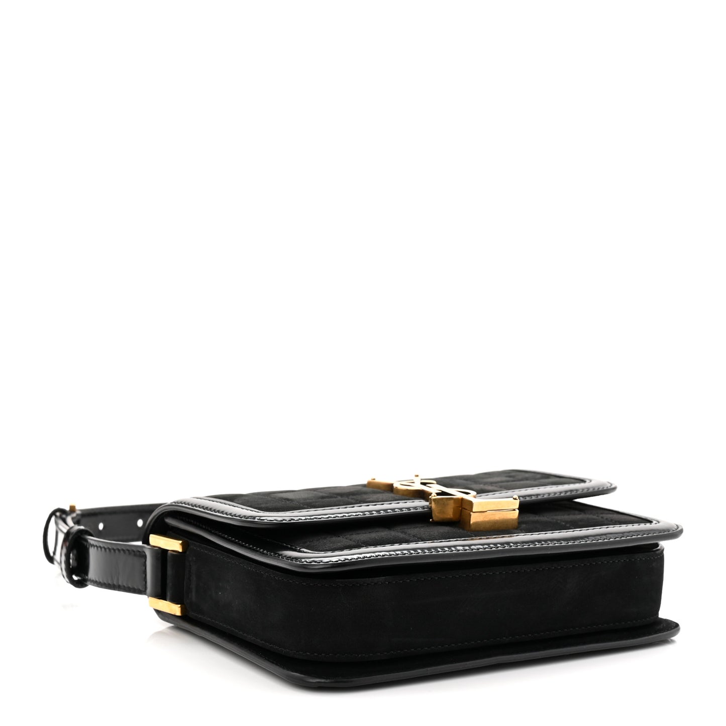 Suede Quilted Monogram Small Solferino Satchel Black