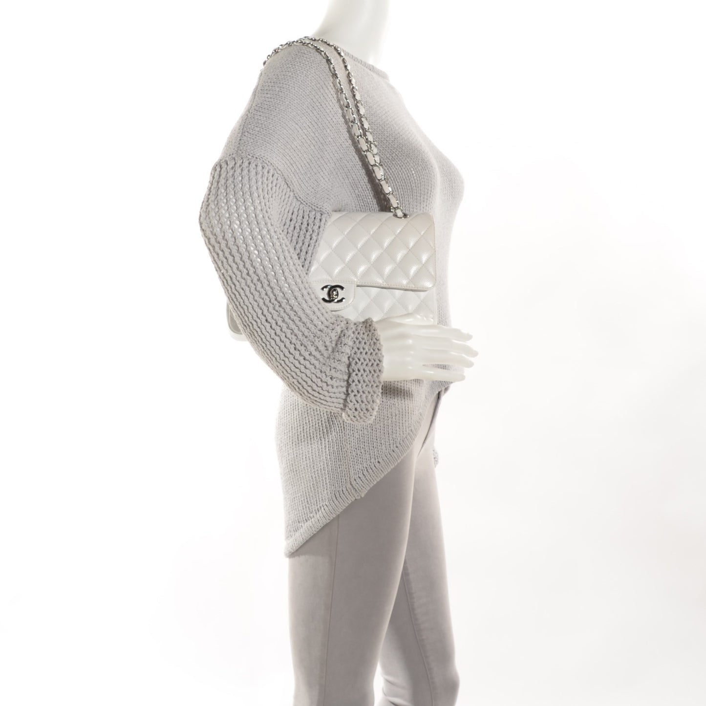 Caviar Quilted Medium Double Flap White