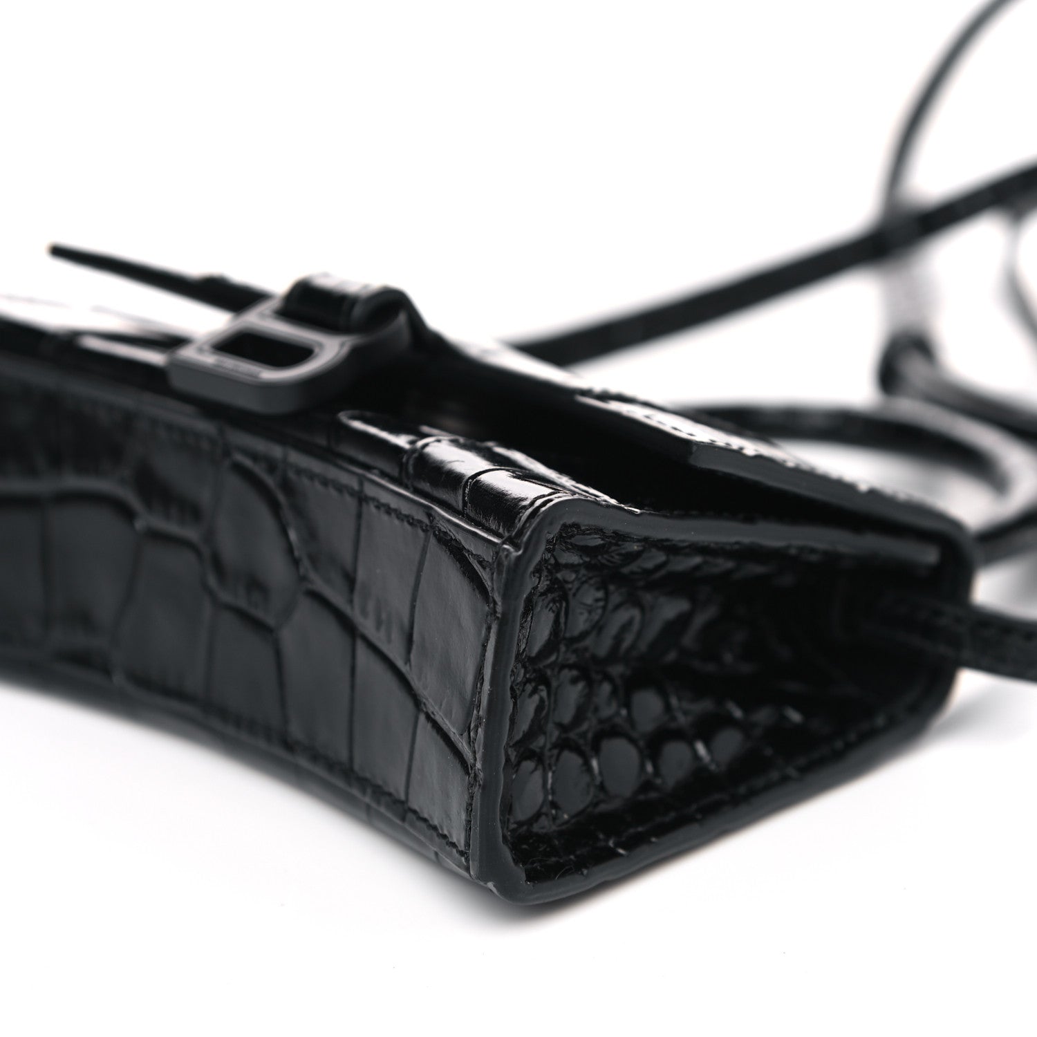 Balenciaga Shiny Calfskin Monochrome Crocodile Embossed Hourglass Top Handle Bag Mini Black 8 of 10