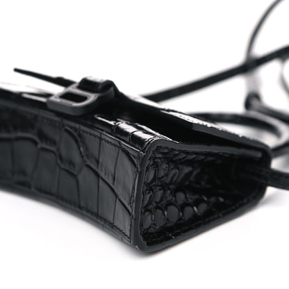 Balenciaga Shiny Calfskin Monochrome Crocodile Embossed Hourglass Top Handle Bag Mini Black 8 of 10