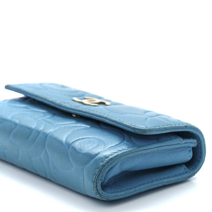 Chanel Lambskin Camellia Embossed Flap Card Holder Blue 12 of 13